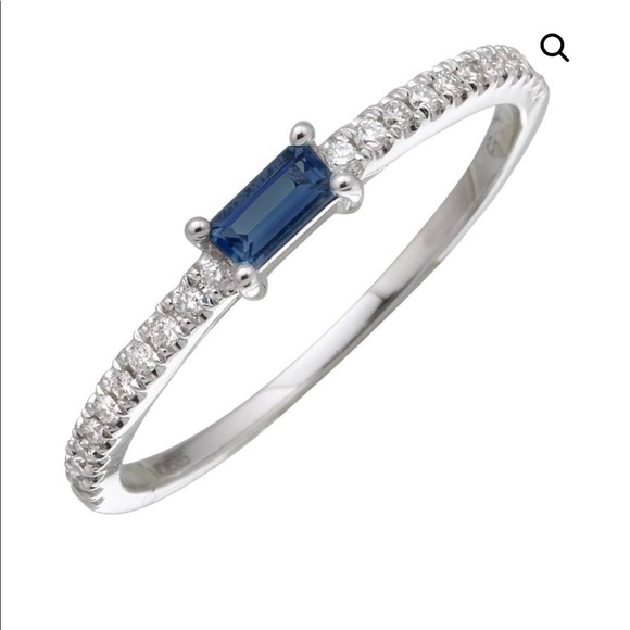 14K White Gold Blue Sapphire & Pave Diamond Ring - Picture 1 of 8